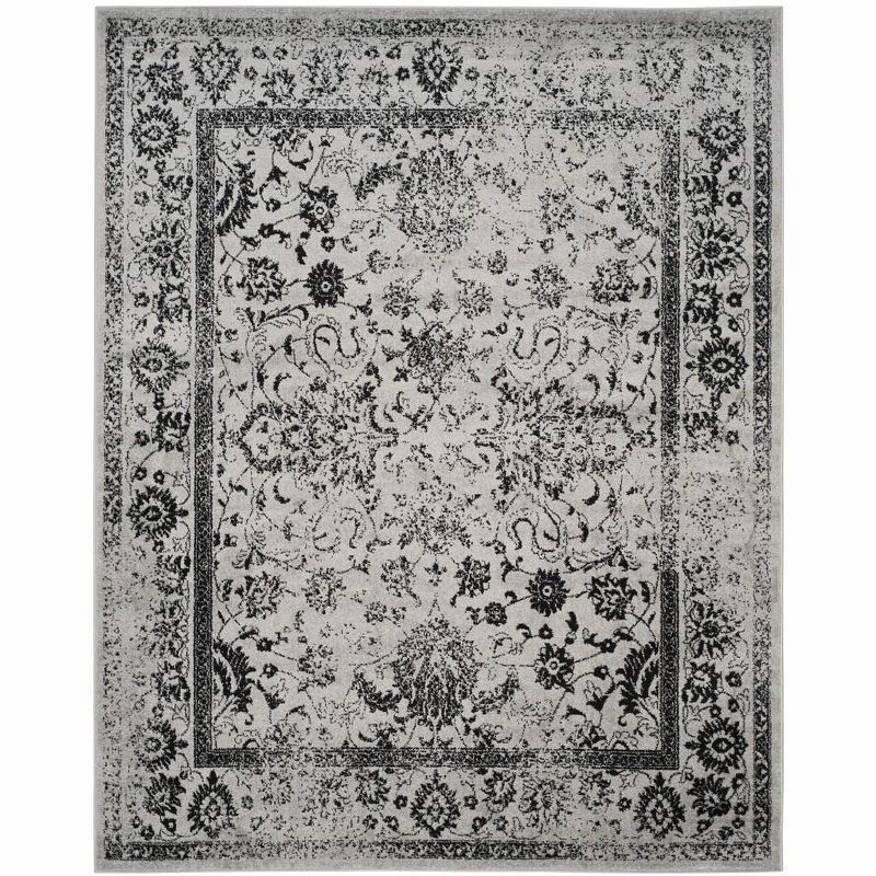 Oriental Grey & Black Easy-Care Synthetic Area Rug 9' x 12'