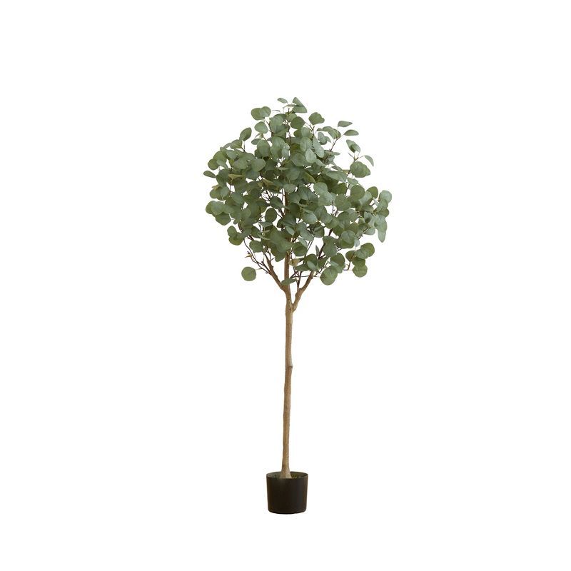 5-Foot Green Artificial Eucalyptus Tree in Black Plastic Pot