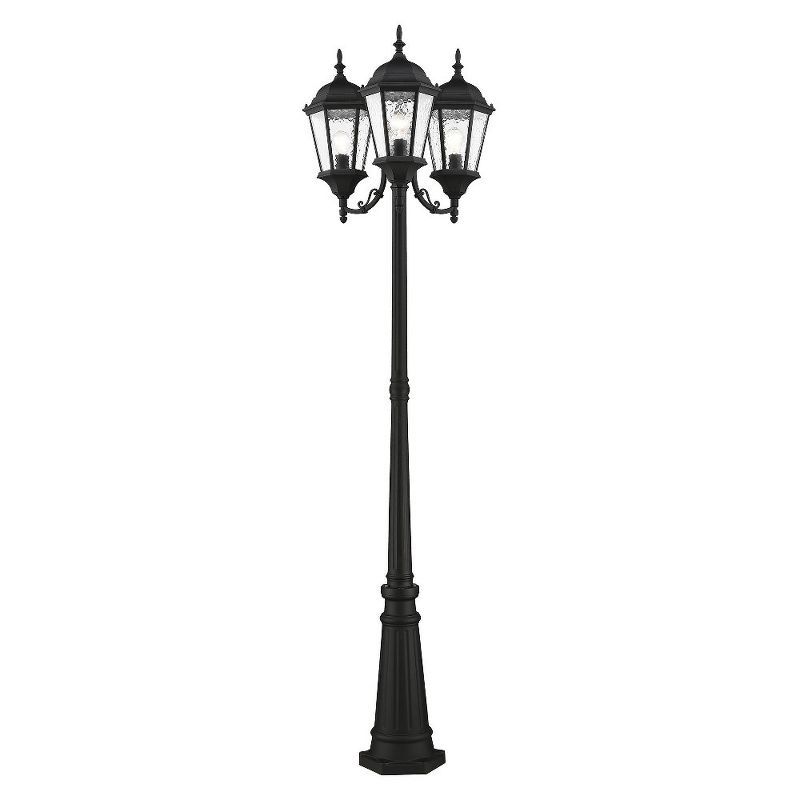 Elegant Hamilton Textured Black 3-Light Outdoor Post Lantern with Clear Water Glass