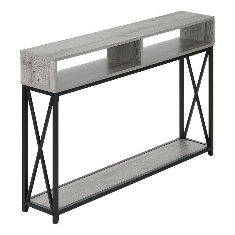 Contemporary 47'' Gray Wash Wood & Black Metal Console Table with Storage