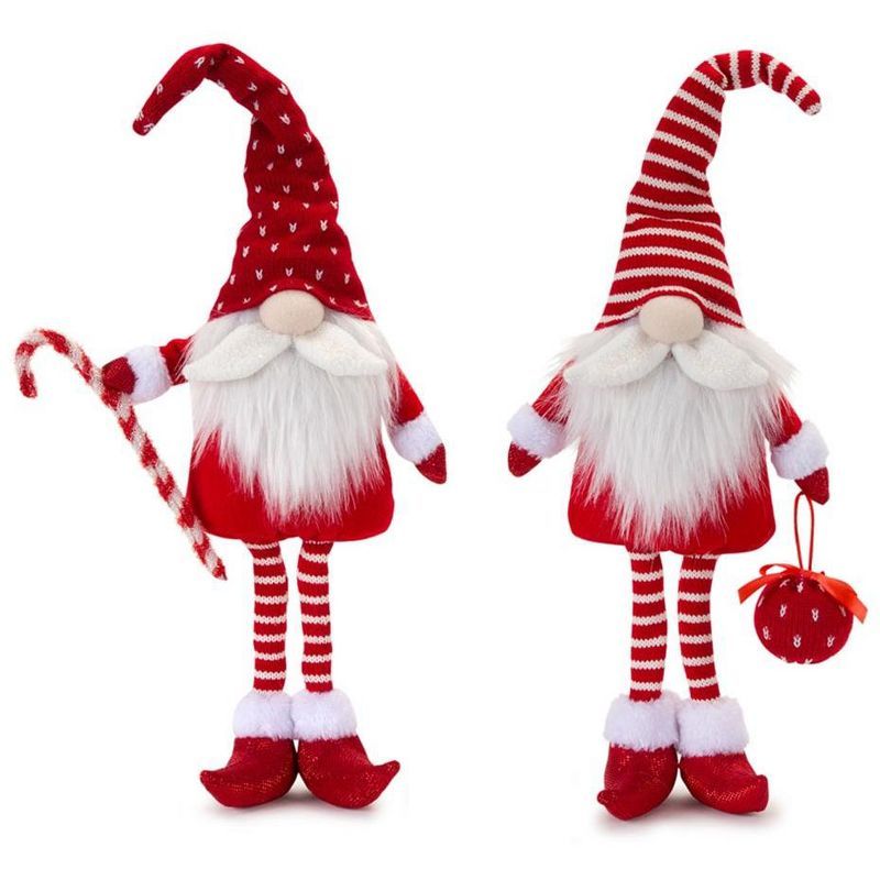 Red and White Plush Holiday Elf Statues Set of 2