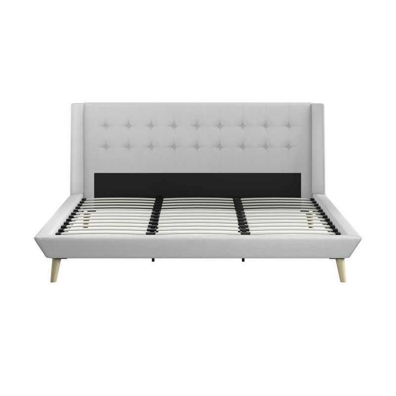 King Light Gray Linen Tufted Upholstered Platform Bed