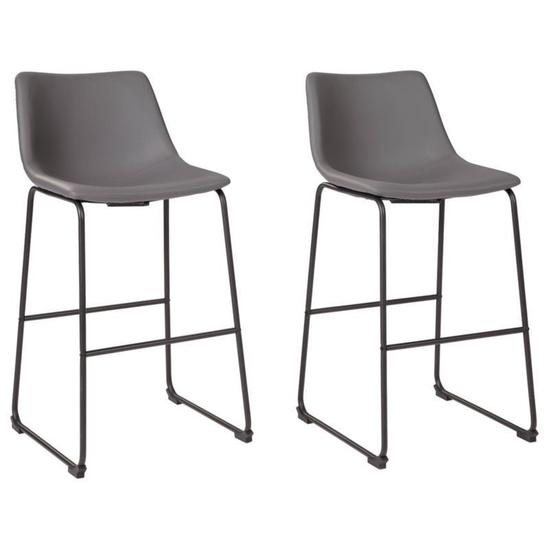 Gray Faux Leather and Metal Mid-Century Modern Barstool