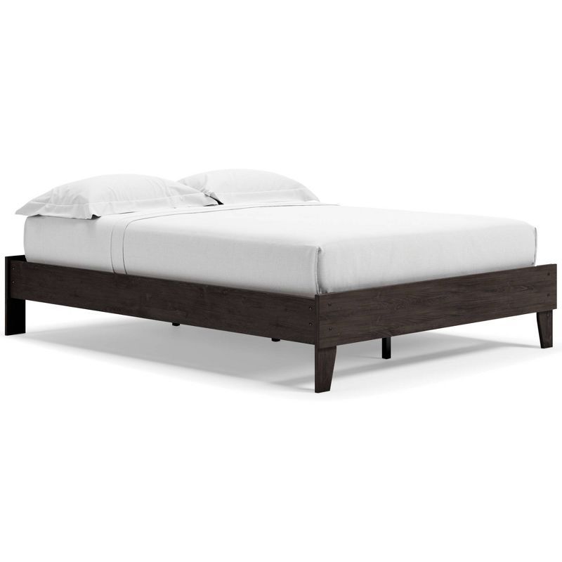 Charcoal Queen Platform Bed with Engineered Oak Grain Finish