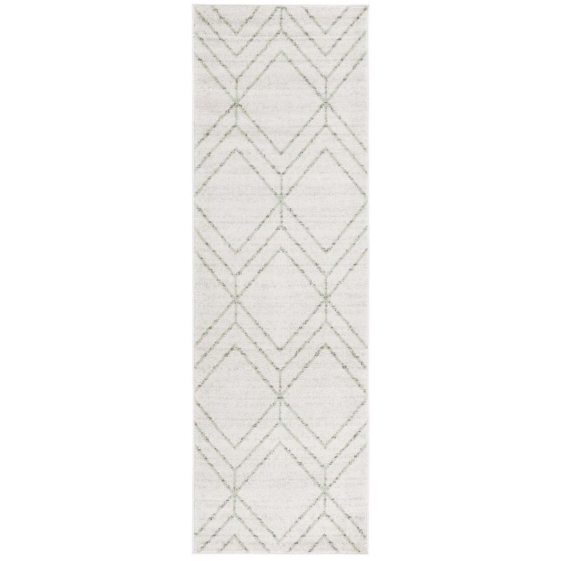 Sage and Ivory Geometric Hand-Knotted Runner Rug