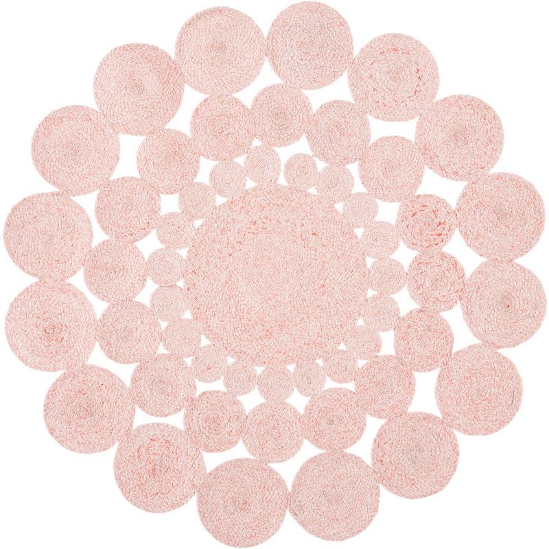 Handmade Pink Round Synthetic Area Rug, 3 ft