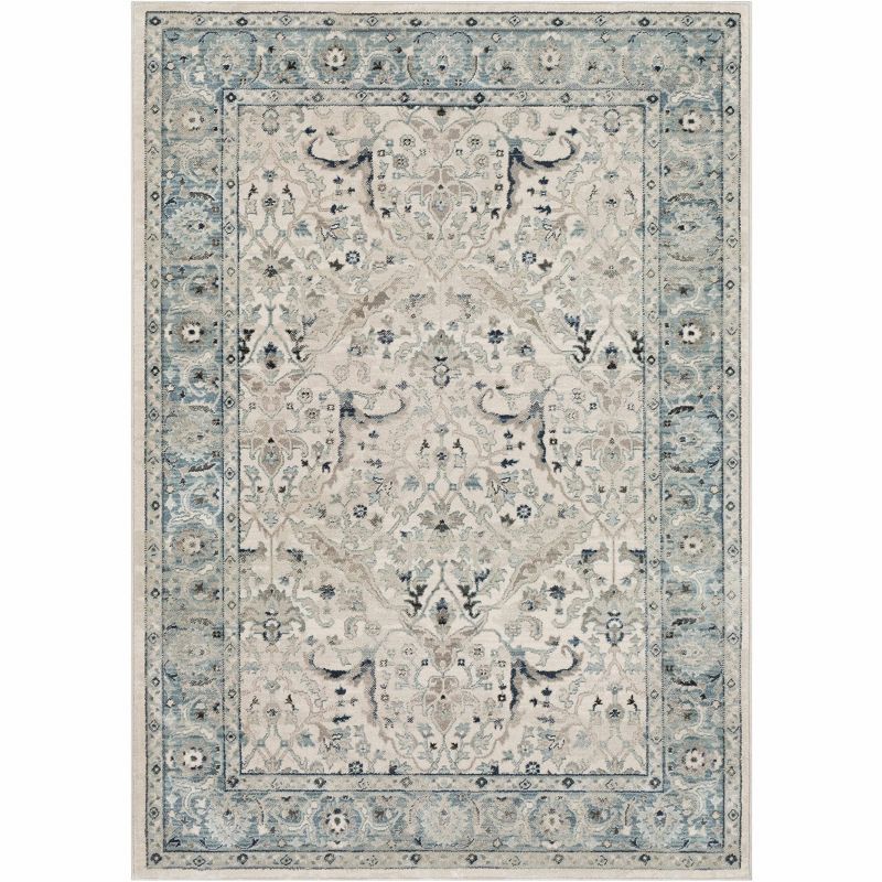 Leonard Medium Gray and Blue Traditional Area Rug 5'1" x 7'5"