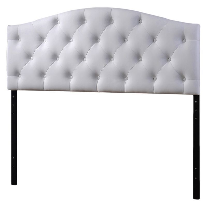 Elegant White Faux Leather Full Upholstered Tufted Scalloped Headboard