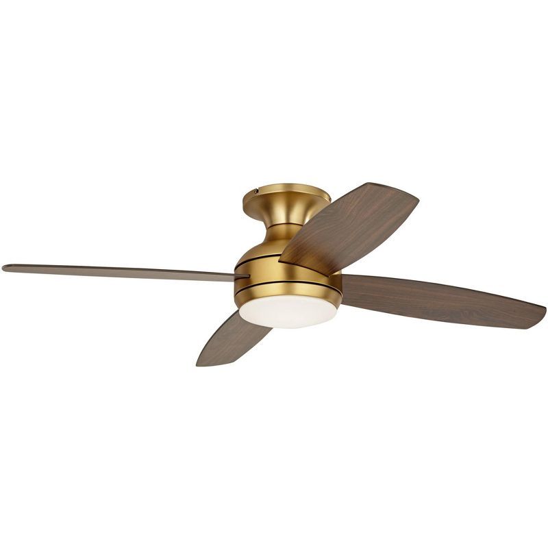 52'' Brass and Walnut Low Profile Ceiling Fan with LED Light and Remote