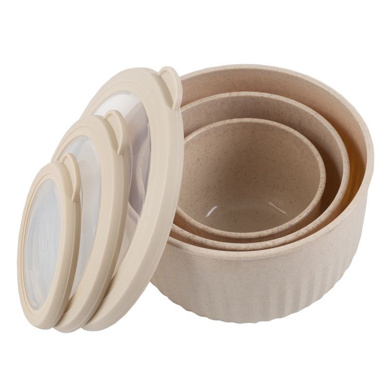 Beige Nesting Mixing Bowls Set with Lids, 3-Piece