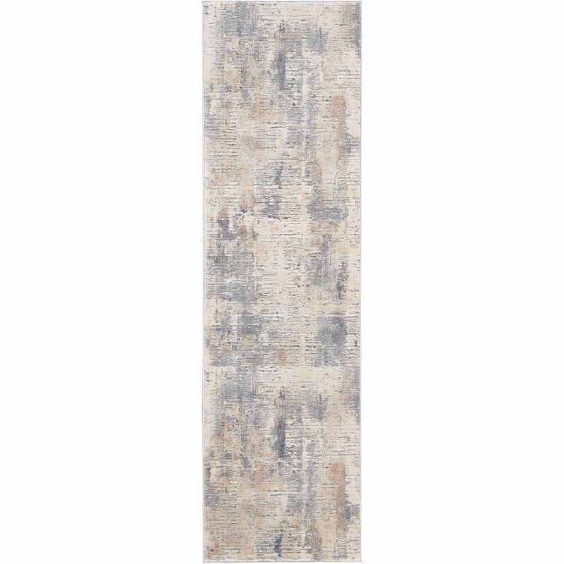 Abstract Urban Loft 26" Handmade Synthetic Runner Rug in Beige/Grey