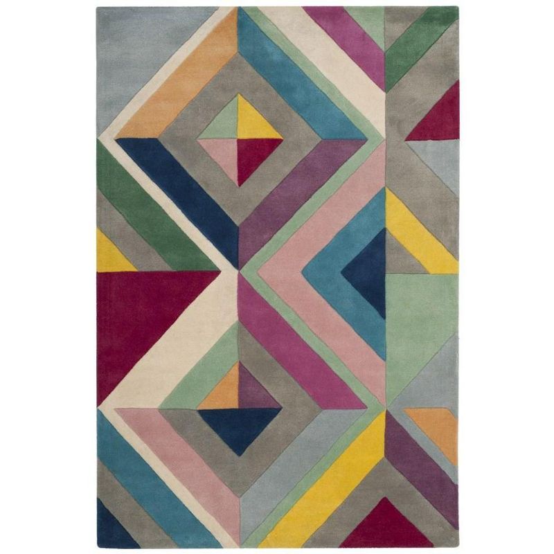 Art Deco Geometric Hand Tufted Wool Rug in Gray - 4' x 6'