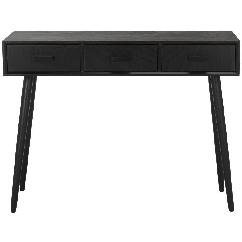 Transitional Black Rectangular Console Table with 3 Drawers