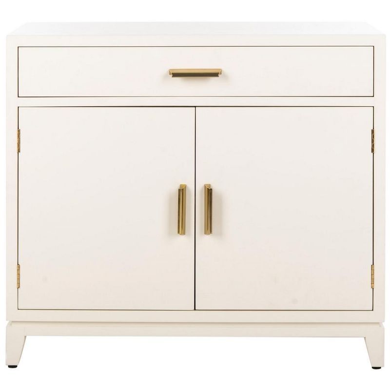 White and Brass Mid-Century 2-Door 1-Drawer Chest