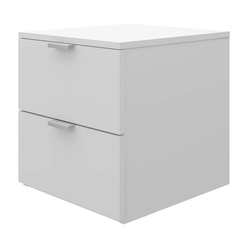 Matte White Modern 2-Drawer Nightstand with Silver Pulls