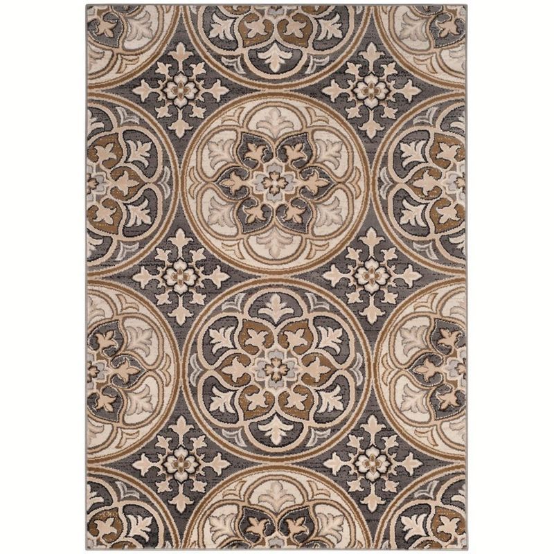 Safavid Style Brown and Beige Synthetic Tufted Area Rug