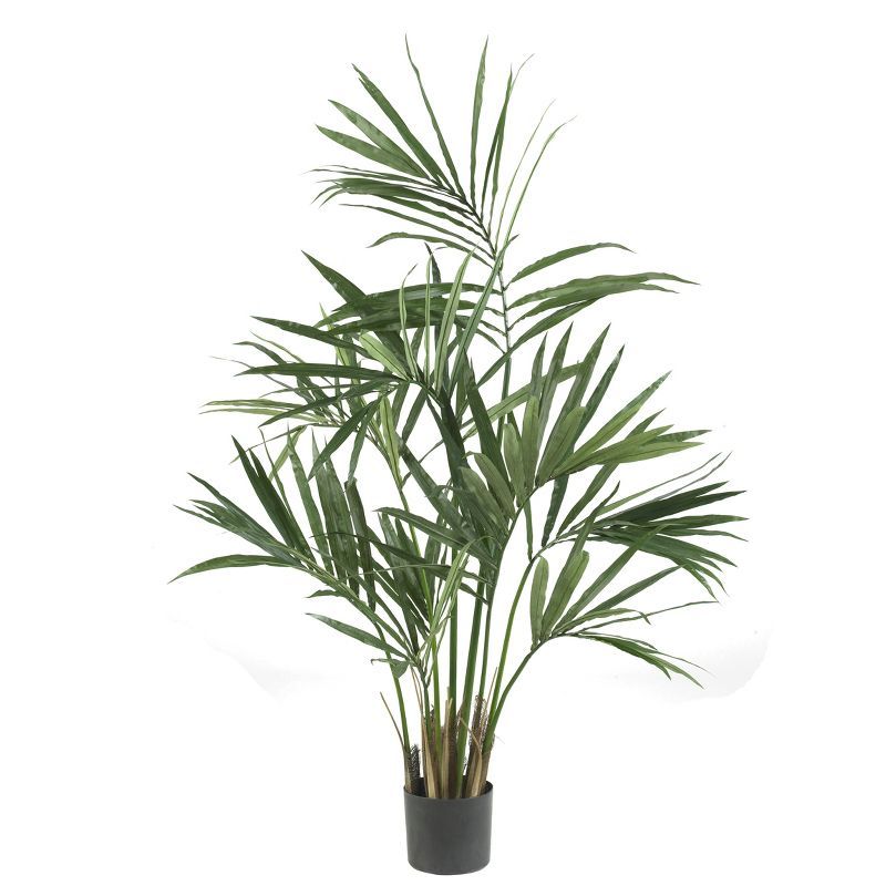 Nearly Natural 5' Green Silk Palm Tree in Black Pot