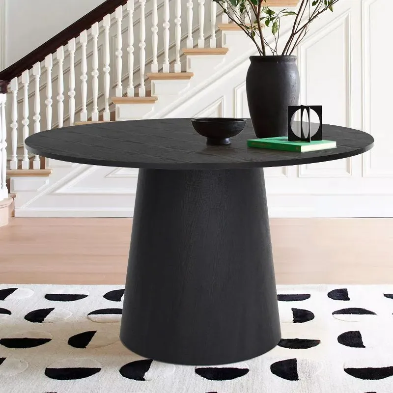 Black Round Pedestal Dining Table with MDF Top