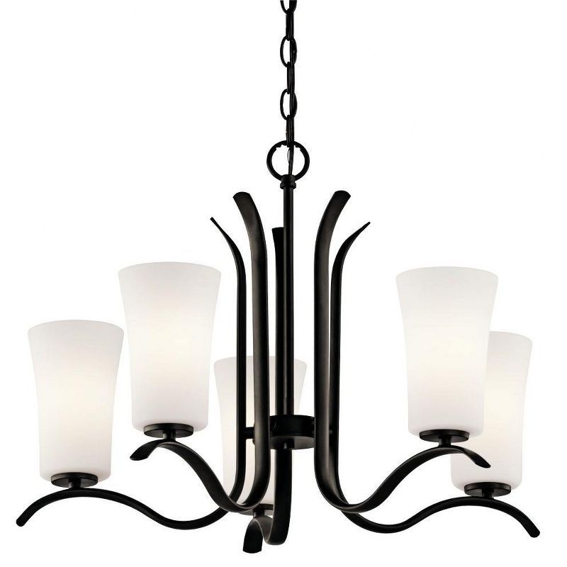 Armida 25" Distressed Bronze 5-Light Chandelier with Etched Glass Shades