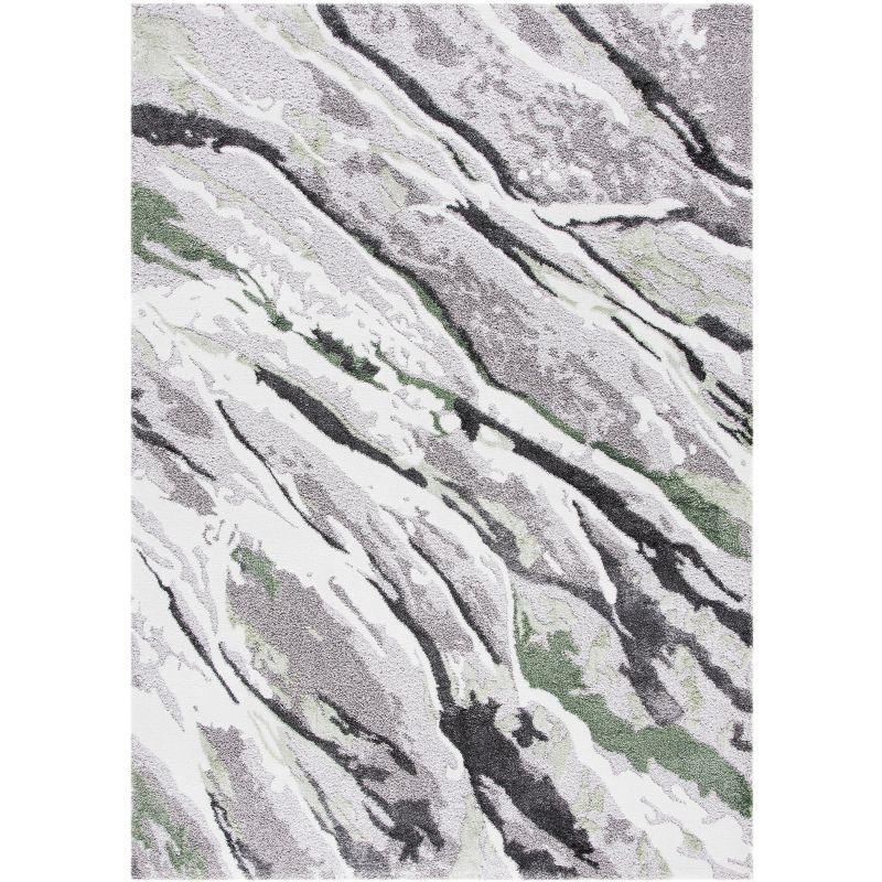 Gray Round Hand-knotted Abstract Synthetic Rug