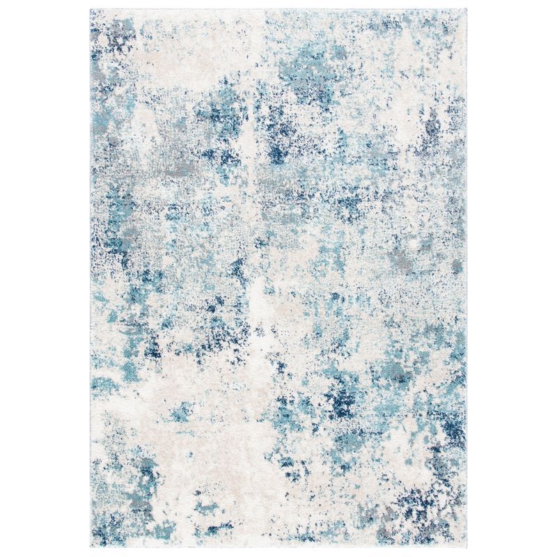 Ivory and Blue Abstract Synthetic Area Rug, 3' x 5'