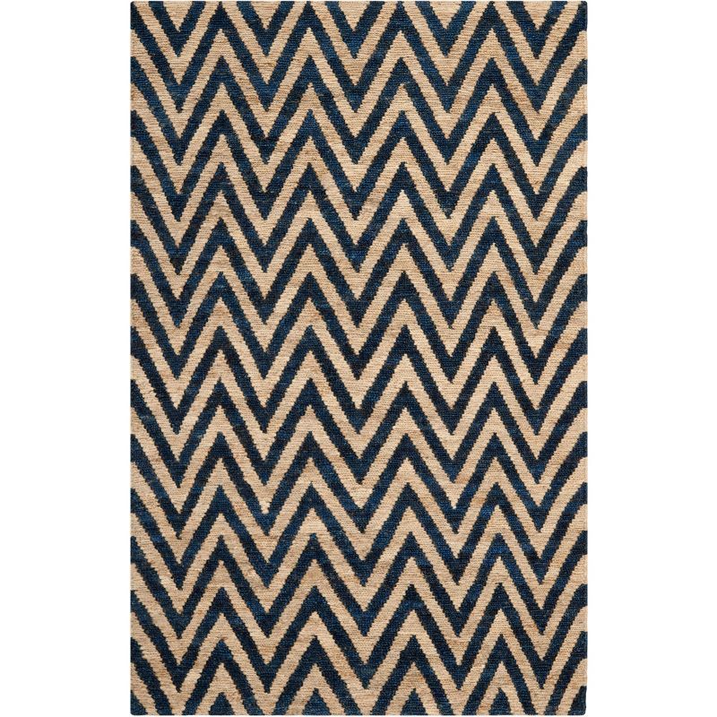 Hand-Knotted Blue and Natural Jute Area Rug