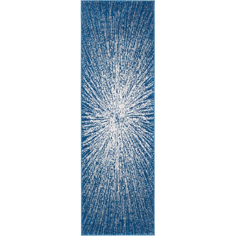 Navy and Ivory Cotton Blend Runner Rug, 2'2" x 7'