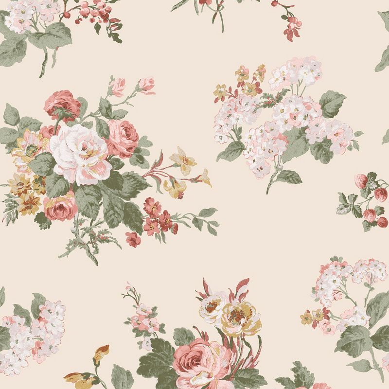 Pale Sable Floral Wallpaper with British Flowers