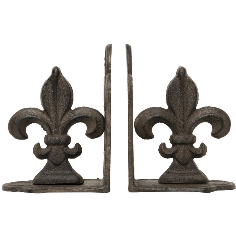 Bronze Fleur de Lis Shaped Metal Bookends, 7"