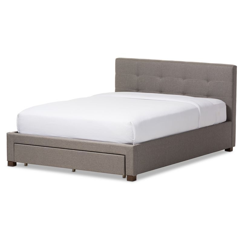 Grey Upholstered Queen Platform Bed with Storage Drawer