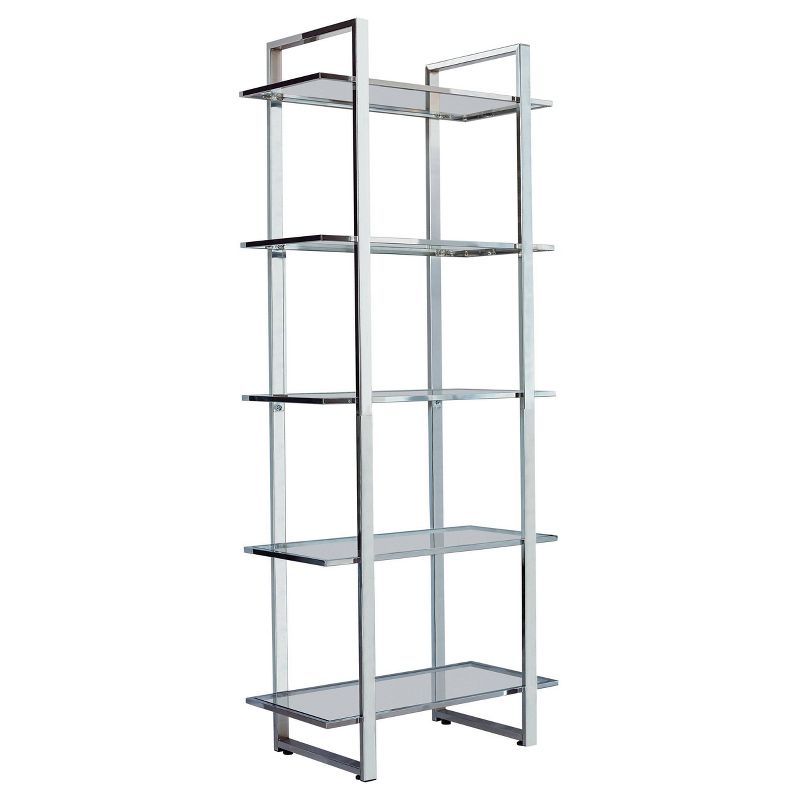 Hartford 79" Silver Chrome and Glass Shelf Bookcase