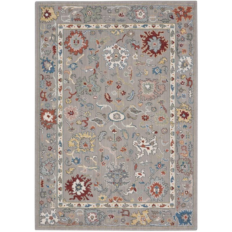 Parisa Contemporary Grey Wool 5' x 7' Floral Border Rug