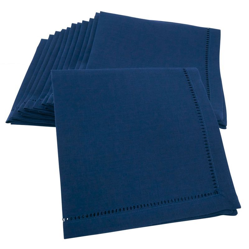 Navy Blue Cotton Hemstitch Dinner Napkins, Set of 12