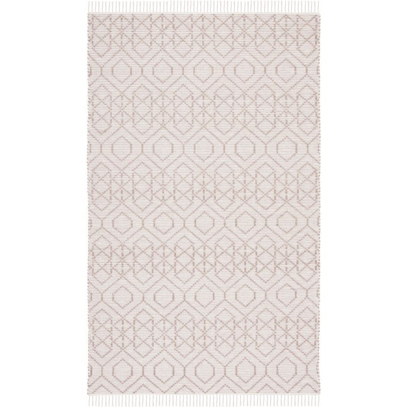 Handmade Brown and Beige Cotton Flat Woven Rug 5' x 8'