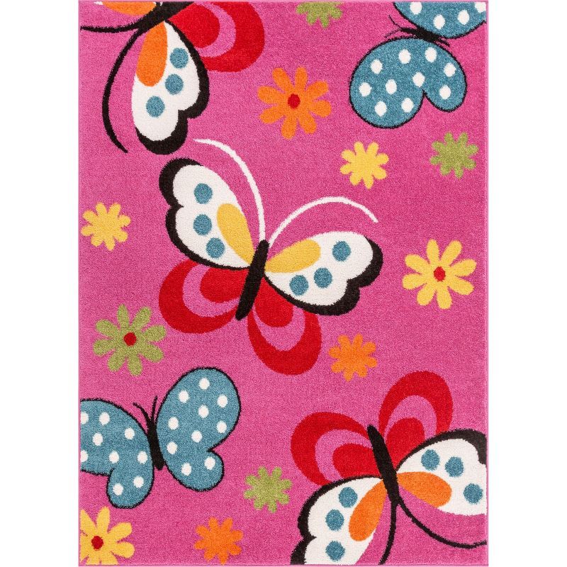 StarBright Pink Geometric Butterfly Kids Area Rug 3'3" x 5'