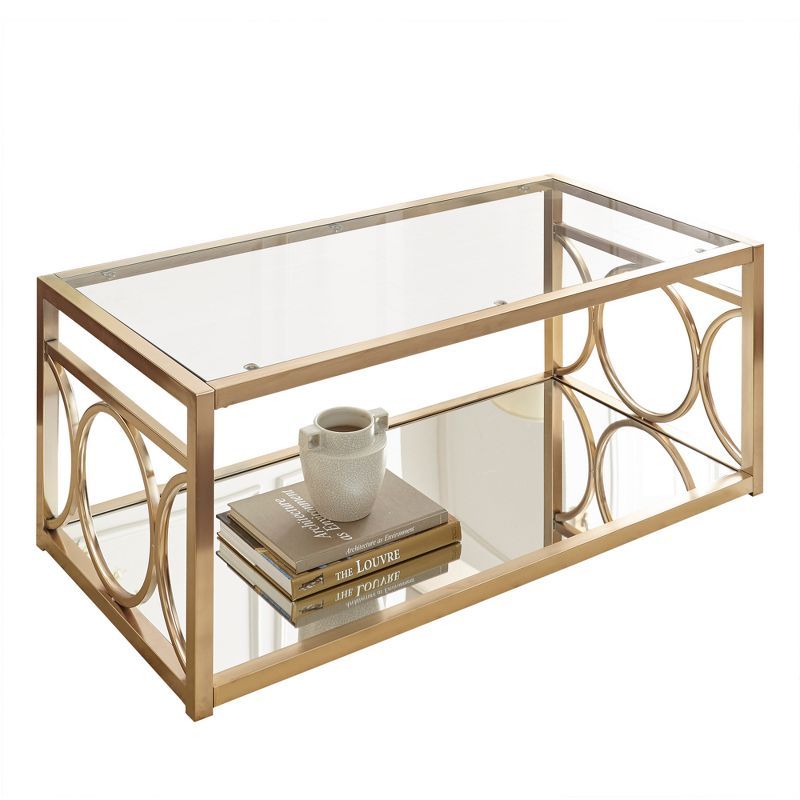 Gleaming Gold Chrome and Glass Rectangular Cocktail Table