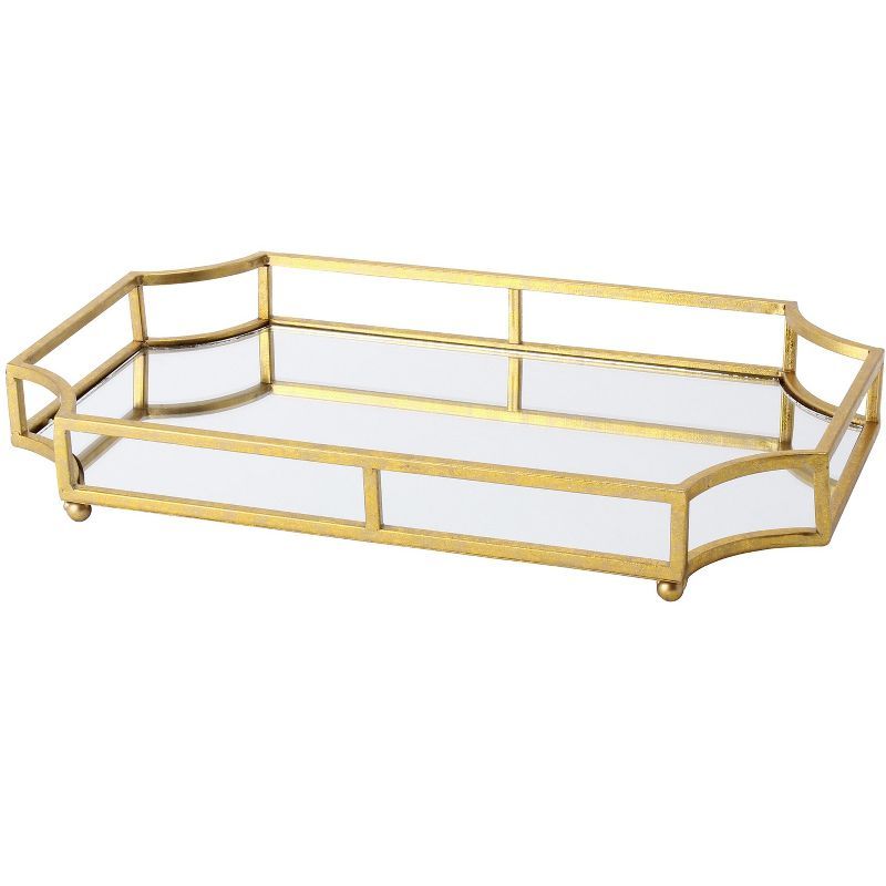 Gold Mirrored Glass Rectangular Decorative Tray with Metal Feet