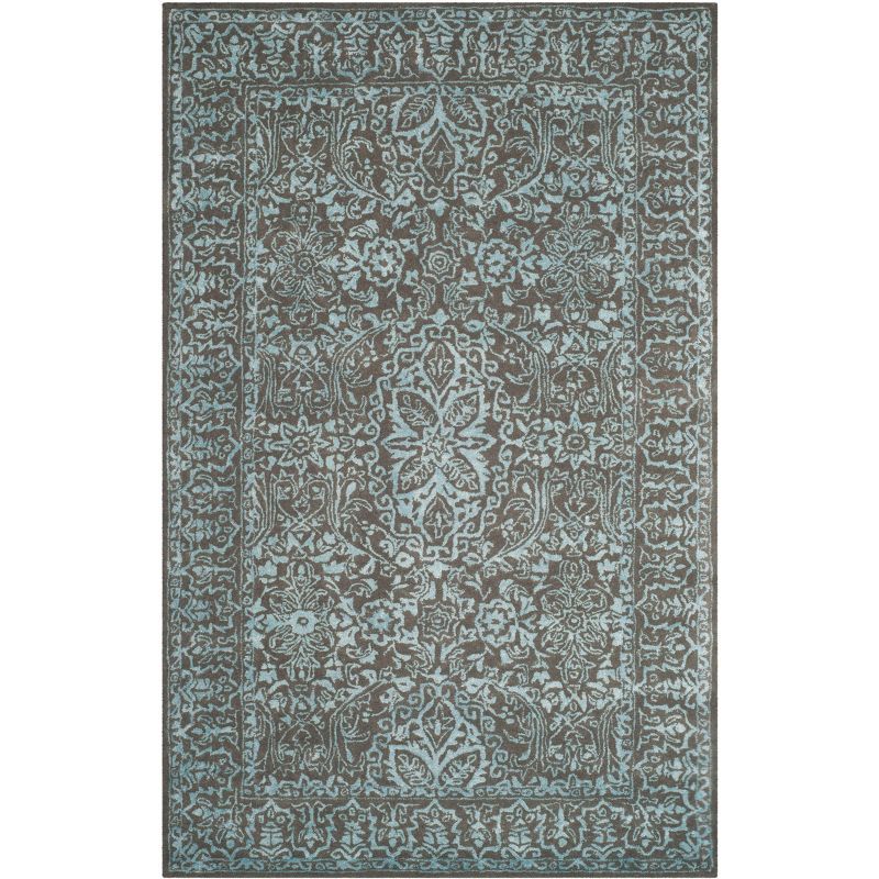 Blue and Dark Grey Hand-Tufted Wool Rectangular Area Rug