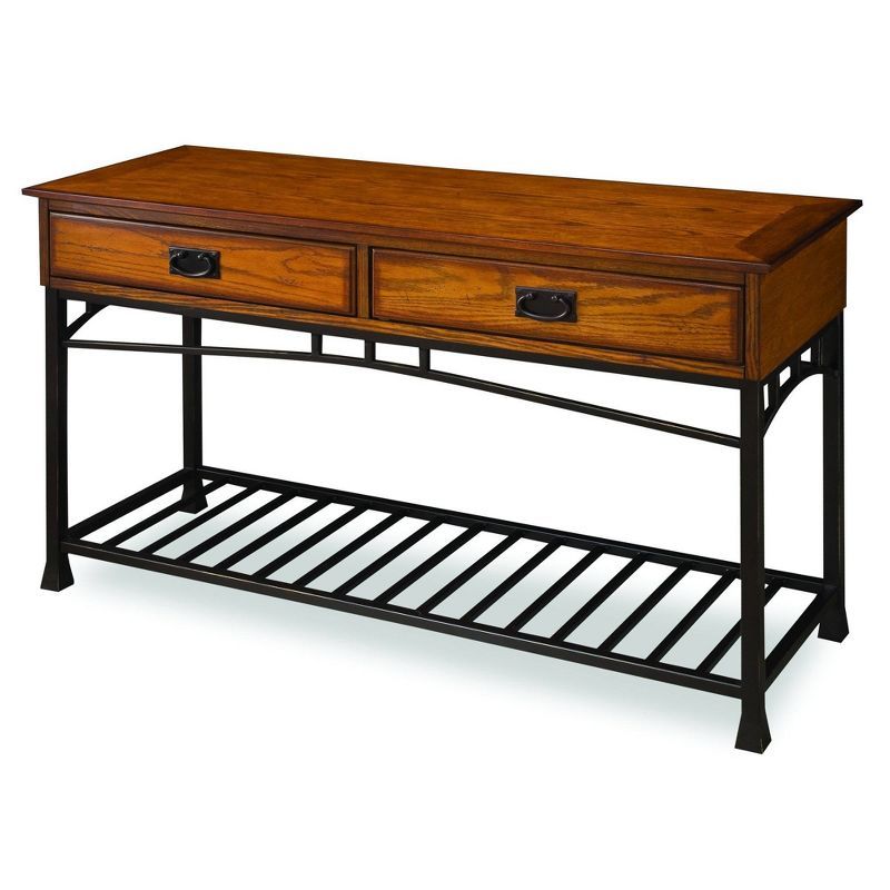 Craftsman 53'' Wood and Metal Console Table with Storage - Distressed Oak