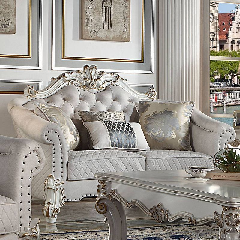 Vendome II Cream Tufted Sofa with Nailhead Trim and Rolled Arms