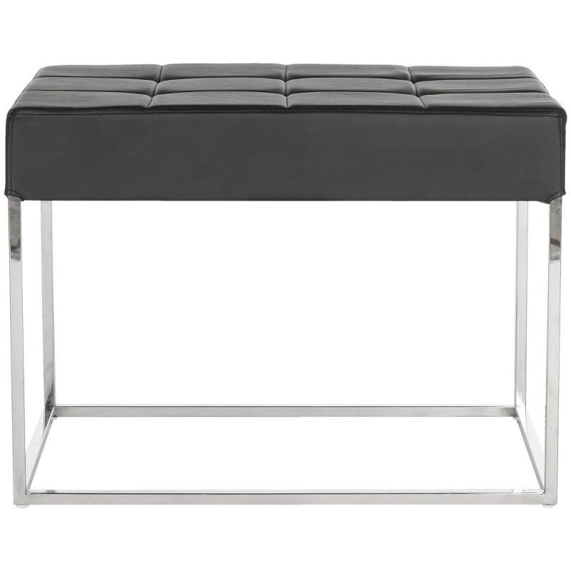 Roitfeld Black Tufted PU Leather Ottoman with Chrome Frame