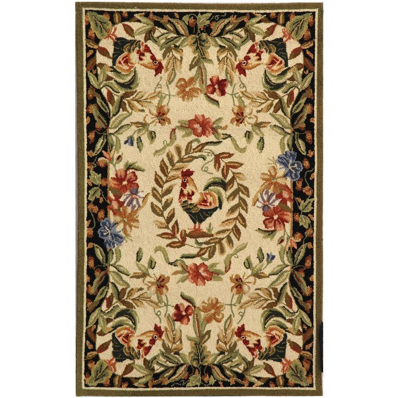 Chelsea Cream and Black Floral Wool Hand-Hooked Area Rug