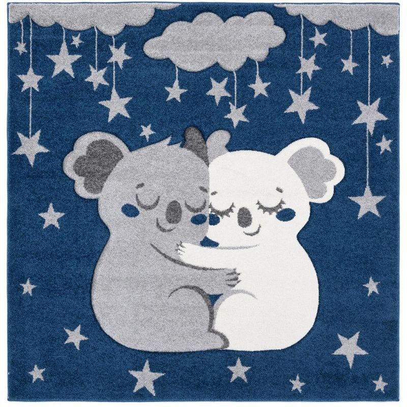 Navy and Gray Square Kids Koala Rug