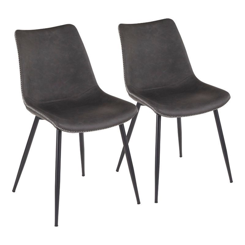 Gray Faux Leather Upholstered Side Chair with Metal Legs, Set of 2