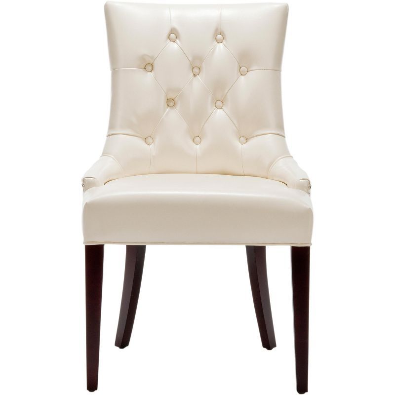 Transitional Amanda Slipper Chair in Flat Cream Leather and Wood