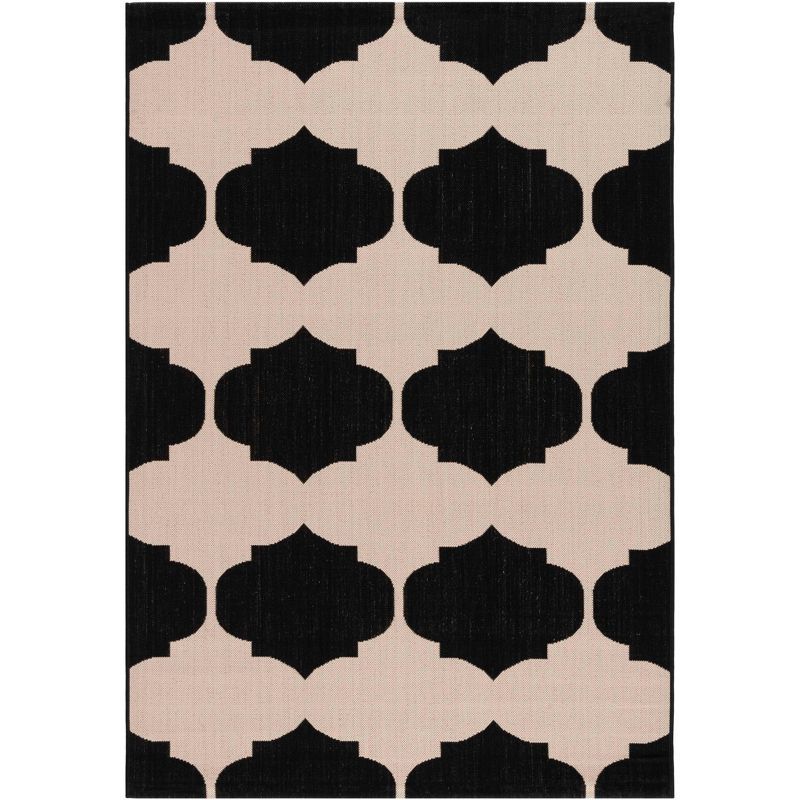 Beige and Black Rectangular Synthetic 9' x 12' Indoor/Outdoor Rug