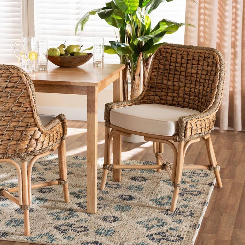 Kyle Natural Rattan and Cane Dining Side Chair with Cushion