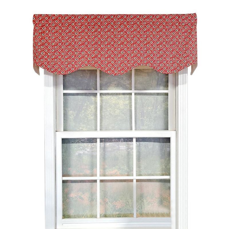 Athima Red Cotton Floral Scalloped Window Valance 50" x 15"