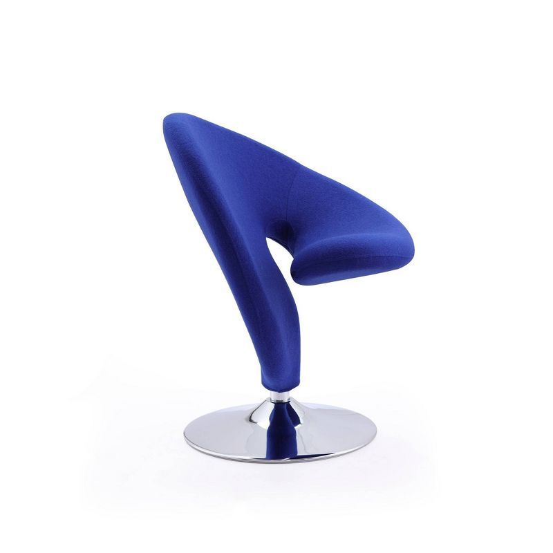 Blue Wool Blend Swivel Accent Chair with Chrome Base