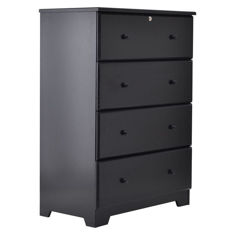 Isabela Black Solid Pine Wood 4 Drawer Chest Dresser